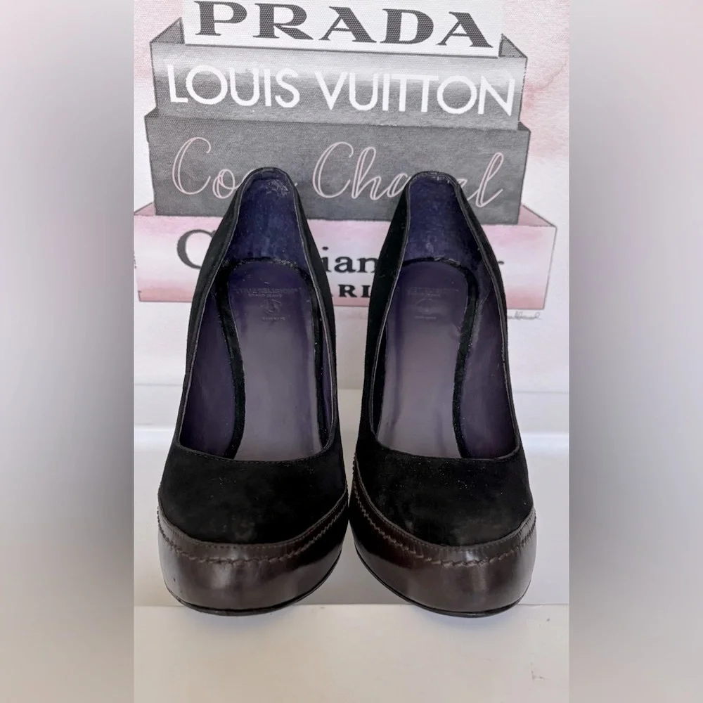 True Religion Suede Leather Platform Pumps Chunky Stiletto Heels Black Size 8.5